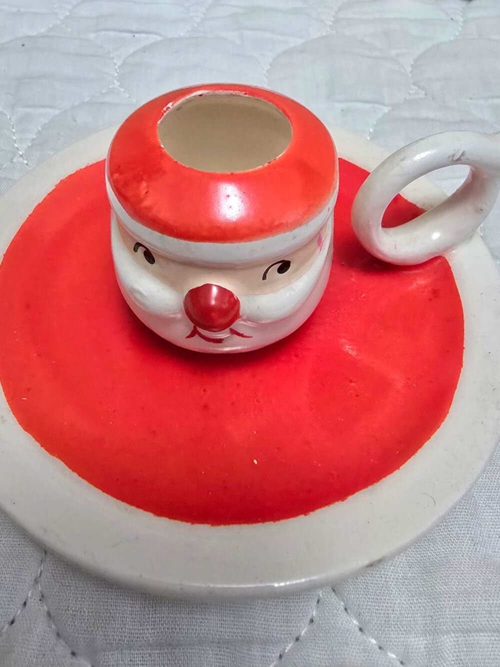 Vintage Holt Howard SANTA Candleholder w/Finger Ring Holder 1958 Made In Japan
